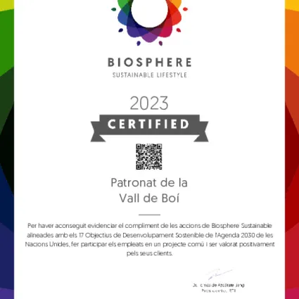 certificat Biosphere Oficina de Turisme Vall de Boí