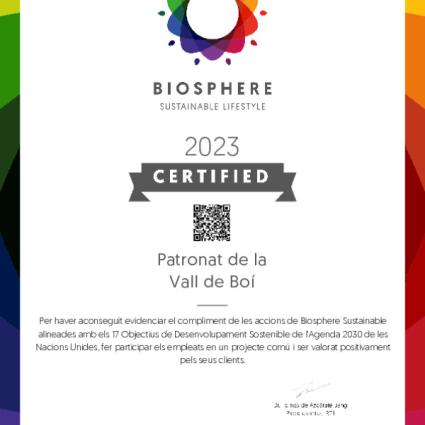certificat Biosphere Oficina de Turisme Vall de Boí